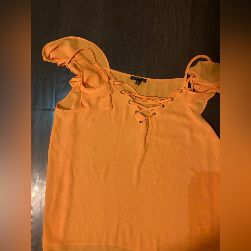Lace up front off the shoulder ruffle strap top - Picture 5 of 7